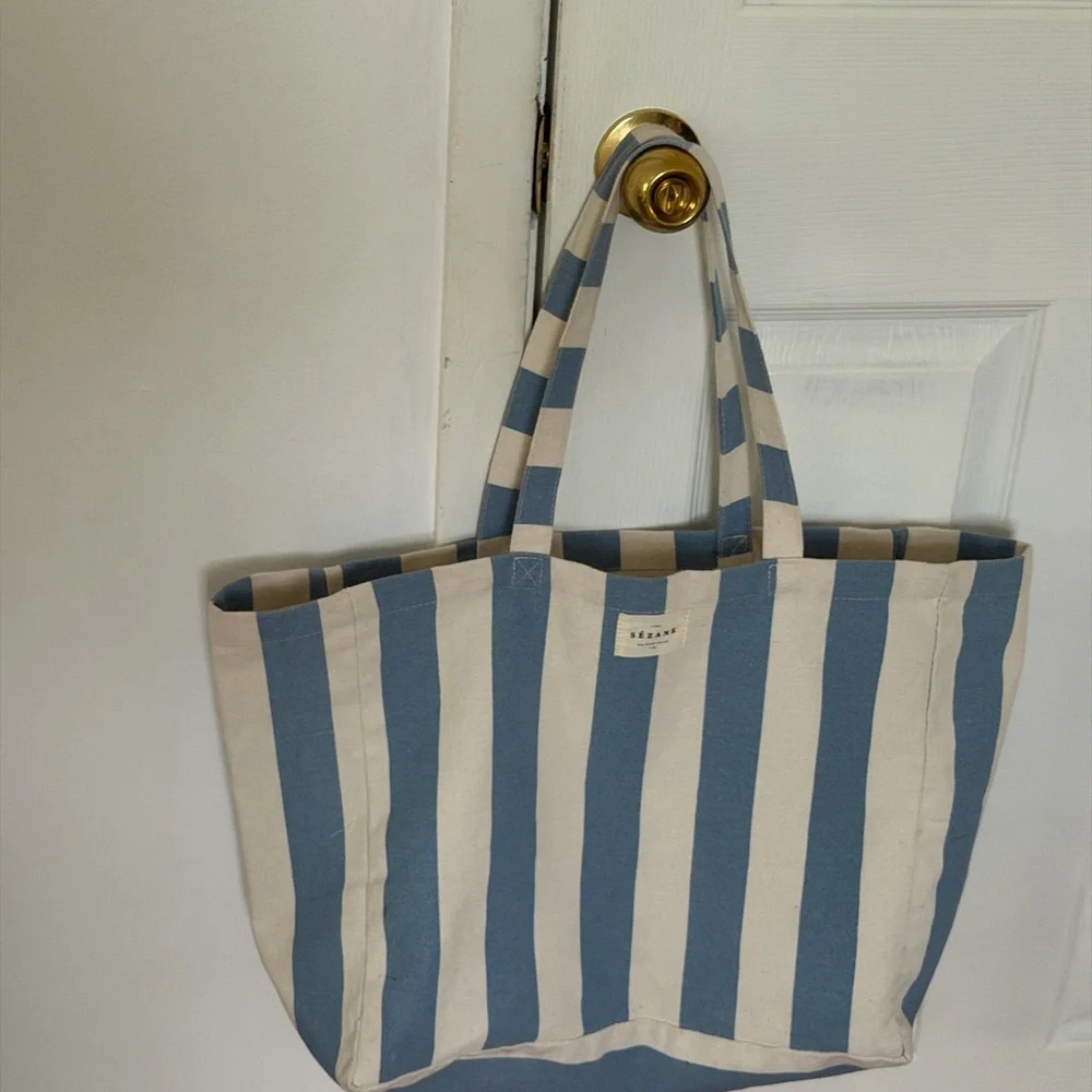 Sézane Blue and White Striped Canvas Tote - Picture 3 of 3